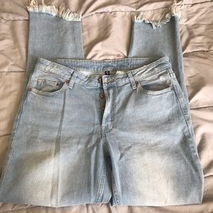 High waisted distressed mom jeans